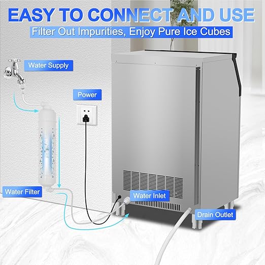 Commercial Ice Maker Machine 350Lbs/24H, 126pcs Ice Cubes Under Counter Ice Machine with Water Line and Filter, Freestanding Ice Maker Machine with 150Lbs Storage ice Bin for Home/Shop/Office/Bar