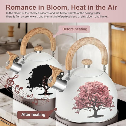 ARC Stainless Steel 2-Quart Whistling Milk White Tea Kettle with Magic Color Changing Design, Stovetop Teapot With Folding Cup & Trivet Mat