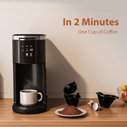 WAA Single Serve Coffee Maker, 2 in 1 Coffee Machine for Capsule & Ground Coffee, 6 to 14oz Brew Size, 40oz Removable Reservoir, Coffee Brewer with Auto Shut-off, Self-Cleaning, Memory Function, Black