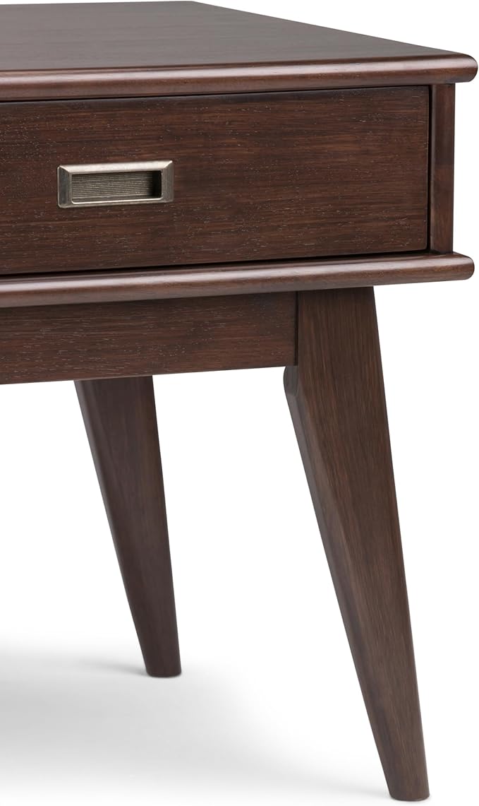 SIMPLIHOME Draper SOLID HARDWOOD 22 inch Wide Rectangle Mid Century Modern End Table in Medium Auburn Brown for the Living Room and Bedroom