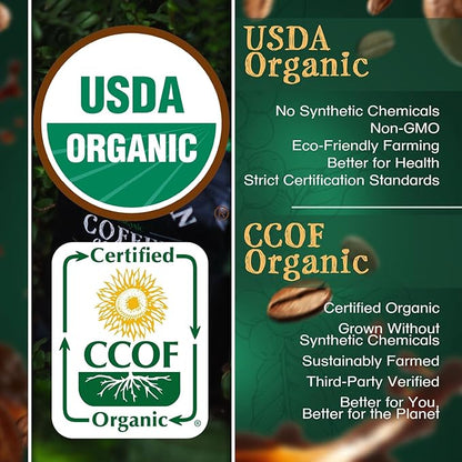 The Bean Organic Coffee Company Egg Nog, Medium Roast, Ground Coffee, 16-Ounce Bag, Café molido tostado orgánico