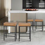 Load image into Gallery viewer, Athena Collection Counter Height Bar Stools Set of 2, 31.5 Inches Saddle Bar Stools with Leather Upholstered and Metal Legs, Backless Barstools for Counter, Kitchen Island, Dining Room, Brown