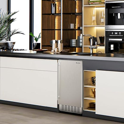 Coolski Commercial Under Counter Ice Maker Machine 80 Lbs/Day, Stainless Steel Built-in Freestanding Ice Maker for Outdoor, 30 Lbs Storage, Self Cleaning, Thicknesses Adjustable