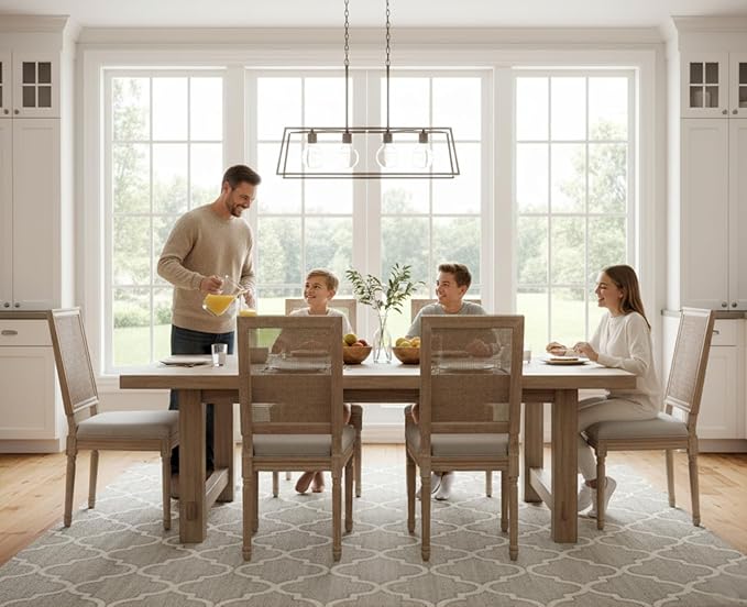 CIMOTA Farmhouse Dining Chairs Set of 8, French Rattan Dining Room Chairs with Rectangle Back/Distressed Wood Upholstered Vintage Side Chairs for Kitchen/Restaurant, 8PCS/Grey