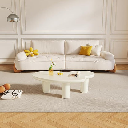 Cloud Coffee Table, 42.24" Irregular Cream White Coffee Table with 3 Legs, Modern Center Table for Living Room, Indoor Tea Table, Easy Assembly