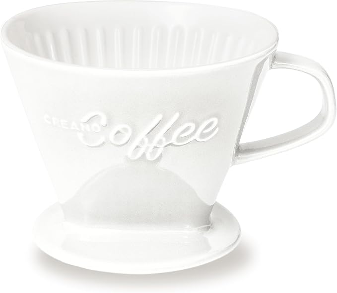 Creano XXL Porcelain Coffee Dripper White - Ceramic Cone Brewer - Pour Over Coffee Maker - Filter Size 4 - huge and heavy quality 800gr/28oz - 6 Colours availeble