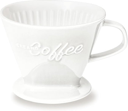 Creano XXL Porcelain Coffee Dripper White - Ceramic Cone Brewer - Pour Over Coffee Maker - Filter Size 4 - huge and heavy quality 800gr/28oz - 6 Colours availeble