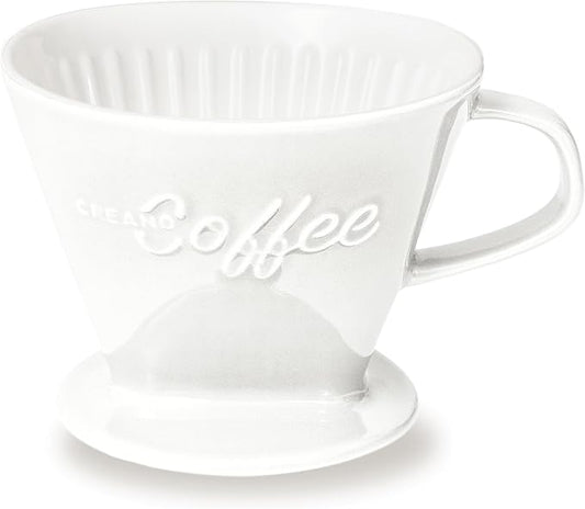 Creano XXL Porcelain Coffee Dripper White - Ceramic Cone Brewer - Pour Over Coffee Maker - Filter Size 4 - huge and heavy quality 800gr/28oz - 6 Colours availeble