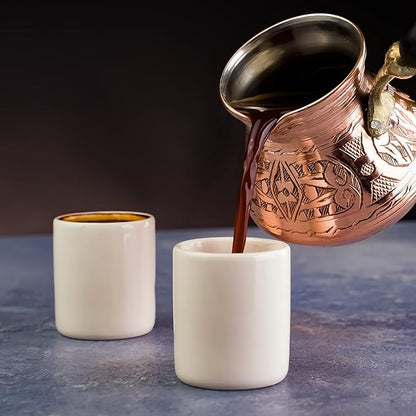 BCS 18 Oz X-Large Copper Turkish Greek Arabic Coffee Pot with Wooden Handle (6 servings) Cezve Ibrik Briki Stovetop Coffee Maker (Includes Wooden Spoon)