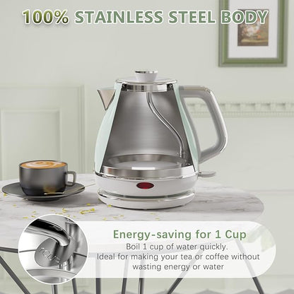 Electric Tea Kettle, 1500W /1.0L Hot Water Boiler Heater Pot, Retro Small Electric Kettle, 100% Stainless Steel BPA Free Electric Teapot, Auto Shut-Off & Boil-Dry Protection