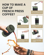 Load image into Gallery viewer, POLIVIAR French Press Coffee Maker, 12 oz Portable French Press with Mini Canister and Collection Bag, Double Wall Insulation &amp; Dual- Filter Screen, Food Grade Stainless Steel for Coffee