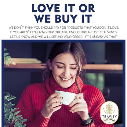 Organic English Breakfast Tea Pods for Keurig - Naturally Caffeinated Unsweetened Black Tea Pods by Teavity (36 Tea Pods)