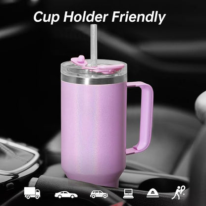 COKTIK 40 oz Tumbler With Handle and Straw Lid, Vacuum Insulated Travel Coffee Mug Stainless Steel Insulated Cup for Beverages, Leak-proof, Cupholder Friendly (Lavender Shimmer)