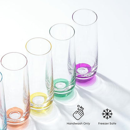 JoyJolt Hue Stemless Champagne Flutes Set of 6 Colored Glasses, 9.5oz Cocktail Glass Set for Mimosa, Stemless Champagne Glasses, Prosecco Wine Flute, Bar Glassware