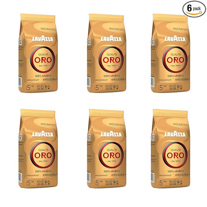 Lavazza Qualità Oro Whole Bean Coffee, Medium Roast, 100% Arabica, 2.2 lb Bag (Pack of 6)
