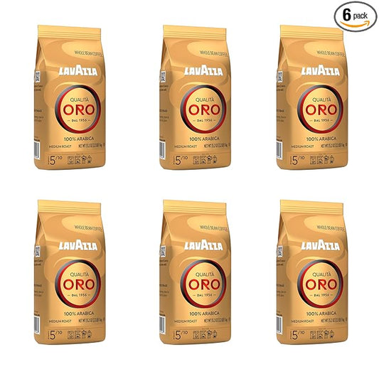 Lavazza Qualità Oro Whole Bean Coffee, Medium Roast, 100% Arabica, 2.2 lb Bag (Pack of 6)