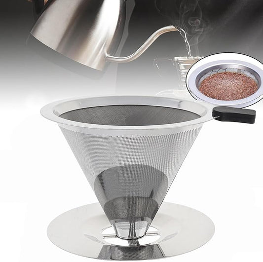 Reusable Coffee Filter, Cone Pour Over Coffee Dripper Paperless Coffee Maker Dripper for 1-2 Cup, Stainless Steel Coffee Permanent Filter, Coffee Dripper for Cuisinart Coffee Maker Filter and Brewer