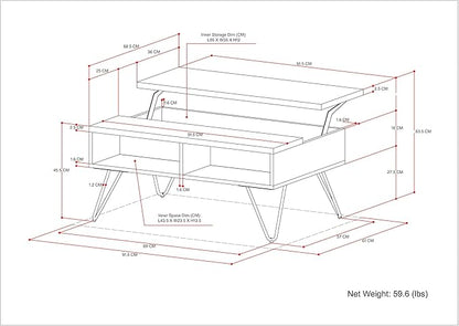 SIMPLIHOME Hunter Small Lift Top Coffee Table - 36 inch Wide Solid Mango Wood and Metal Industrial Cocktail Table in Natural, Living Room Table with Hidden Storage, 2 Cubbies, and Hairpin Legs