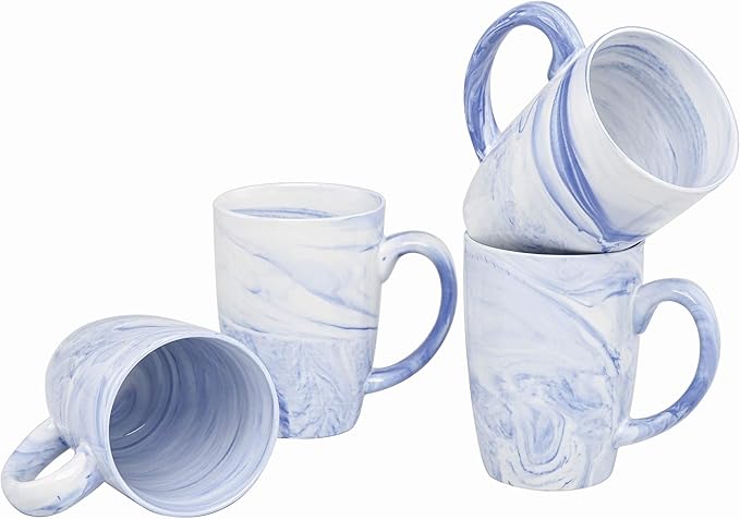Culver 16-Ounce Palermo Ceramic Mug Set of 4 Marbleized (White and Blue)