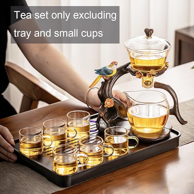 Magnetic Glass Tea Pot, Lazy Kungfu Tea Set, Sturdy High Borosilicate Glass TeaPot, Semi Automatic Drip TeaPot, Magnetic Rotation Heat Resistant Teapot, Suitable for home/office Reception…