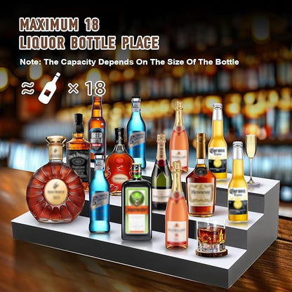 FAHKNS LED Lighted Liquor Bottle Display, 3 Tiers 24 Inch LED Liquor Shelves with RF Remote, Liquor Bottle Accessories Shelf for Home Bar, 16 Static Colors 4 Dynamic Mode