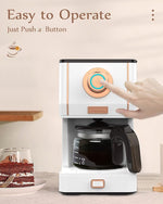 Load image into Gallery viewer, Amaste Retro Style Coffee Machine with 25 Oz Glass Coffee Pot, Reusable Coffee Filter &amp; Three Brewing Modes, 30minute-warm-keeping, Elegant White with Rose Gold