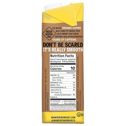 Wandering Bear Organic Caramel Cold Brew Coffee, 32 fl oz, 6 pack - Extra Strong, Bold, Smooth, Unsweetened, Shelf-Stable, Ready to Drink, Gluten Free, & Vegan, Iced Cold Brewed Coffee Drinks