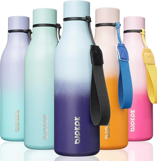 BJPKPK Insulated Water Bottles, 18 oz Stainless Steel Metal Water Bottle with Strap, BPA Free Leak Proof Jugs, Mugs, Flasks, Reusable Thermal Flasks for Sports & Travel, Ocean Dream