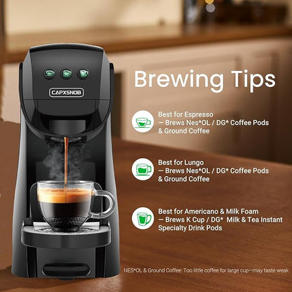 Warriors1 Single Serve Coffee Maker for Keurig K Cup, Espresso Machine for Nespresso Original, Dolce Gusto Pods, Ground Coffee, Cappuccino & Latte Coffee Machine, 20 Bar Espresso Maker, 3 Brew Sizes