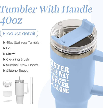 SANDJEST Sisters Gifts from Sister - Tumbler 40oz Stainless Steel Insulated with Handle and Straw Christmas Birthday Friendship Gifts for Soul Sister BFF Bestie Best Friends