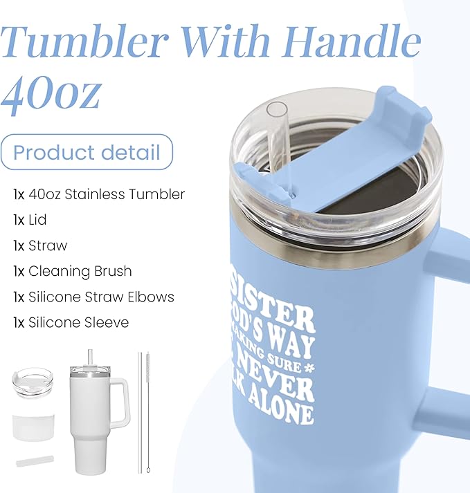 SANDJEST Sisters Gifts from Sister - Tumbler 40oz Stainless Steel Insulated with Handle and Straw Christmas Birthday Friendship Gifts for Soul Sister BFF Bestie Best Friends