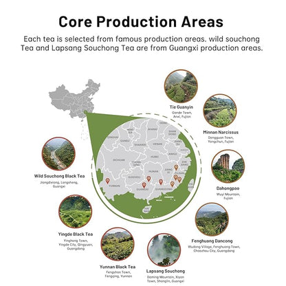 iTeaworld 8 Flavors Sampler Set, Up to 112 cups, High to Low Caffeine, Whole leaves, Loose Leaf Classic Chinese tea, Including Oolong and Black Teas, 16 Sample Bags with 20 Empty Tea Bag, 2.1OZ