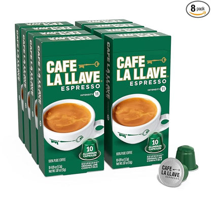 Cafe La Llave Espresso Pods: 80 Recyclable Aluminum Pods, Intensity 11 Dark Roast Latin-Style Coffee, Compatible with Nespresso Original Line Machines - Bold, Rich Flavor