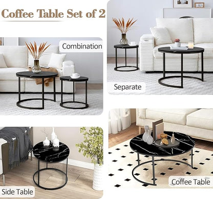 Round Coffee Table, Circle Nesting Coffee Tables for Living Room, Small Dining Center Space Saving Living Room Small Tables, Modern Center Table Dining Black, Modern Home Furniture