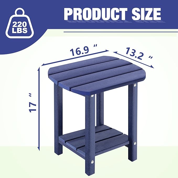 LZRS Outdoor Side Table - 2-Tier Adirondack HDPE Patio End Table for Pool, Porch,Balcony & Backyard,Weather Resistance for Indoor and Outdoor use(Navy Blue)