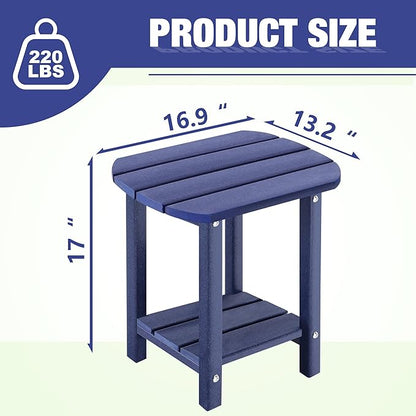 LZRS Outdoor Side Table - 2-Tier Adirondack HDPE Patio End Table for Pool, Porch,Balcony & Backyard,Weather Resistance for Indoor and Outdoor use(Navy Blue)