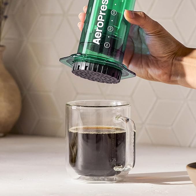 AeroPress Clear Green Coffee Press – 3 In 1 Brew Method Combines French Press, Espresso-style, Full Bodied Coffee Without Grit or Bitterness, Small Portable Coffee Maker for Camping & Travel, Green