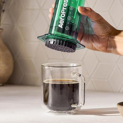 AeroPress Clear Green Coffee Press – 3 In 1 Brew Method Combines French Press, Espresso-style, Full Bodied Coffee Without Grit or Bitterness, Small Portable Coffee Maker for Camping & Travel, Green