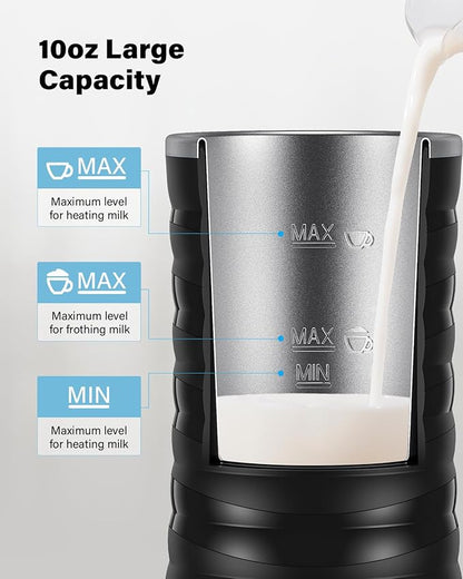 GDOR Milk Frother and Steamer, 4 in 1 Milk Steamer, 10oz Large Capacity, Cold Foam Maker, Hot Chocolate Maker, Frother for Coffee, Latte, Macchiato, Cappuccino, Black
