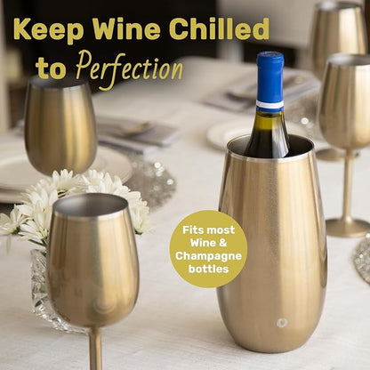 SNOWFOX Premium Vacuum Insulated, Triple Walled, Stainless Steel Wine Chiller w/Optimal fit to keep wine cold longer. Fits most Wine and Champagne Bottles. Non-Slip Silicon Base, Marble