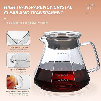 Glass Coffee Server for Drip Coffee Maker, Standard Glass Coffee Carafe, Coffee Pot with Lid, Clear, 01 360ml(12oz)