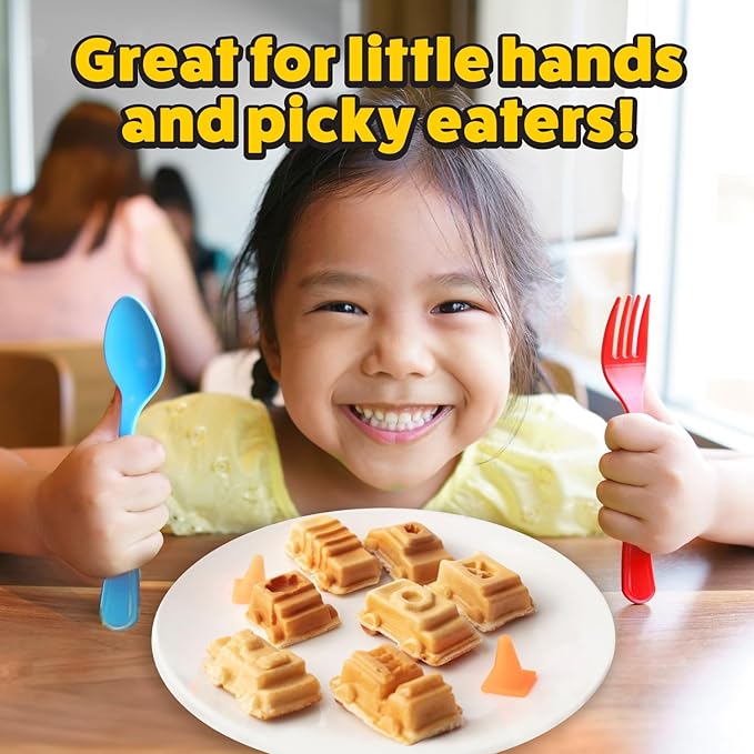 Cars & Trucks Mini Waffle Maker - Make 7 Different Vehicles- Police Car Firetruck Construction Truck & Automobile Shaped Pancakes- Electric Nonstick Iron with Recipe Guide, Fun Kid or Adult Xmas Gift
