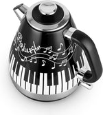 Load image into Gallery viewer, Artistic Electric Kettle with Hand-Applied Piano Keys and Music Note Stickers - 1.7L Stainless Steel Tea Kettle with LED Indicator, BPA-Free, 1200W Rapid Boil, Auto Shut-Off and Boil-Dry Protection
