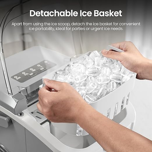 Kismile Ice Makers Countertop with Handle,8 Cubes in 6 Mins,Portable Ice Maker Machine with Self-Cleaning for Home/Office(Grey)