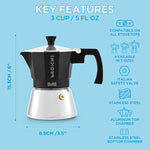 Load image into Gallery viewer, GROSCHE Milano Induction Stovetop Espresso Maker Moka Pot for Greca, Induction, Electric &amp; Gas Stoves, Dishwasher Safe Stovetop Espresso Maker | 3 Espresso Cup, Black
