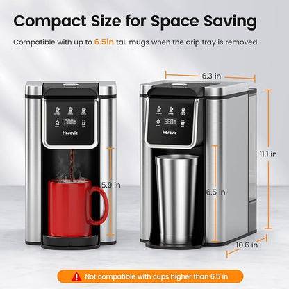Single Serve Coffee Maker for K-Cup Pod and Grounds, Hot and Iced Coffee Maker, Strong Button Feature, 6 to 14oz Brew Sizes, 50oz Removable Reservoir, Up to 6.5 Inch Cup, Stainless Steel, Black