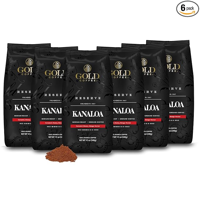 Gold Coffee | Kanaloa Premium House Blend, Medium Roast, Ground |100% Arabica Coffee, 12 Oz (Pack of 6)