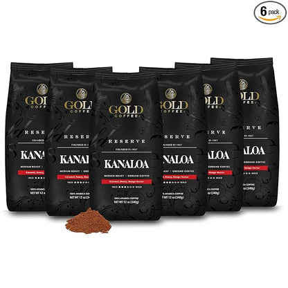 Gold Coffee | Kanaloa Premium House Blend, Medium Roast, Ground |100% Arabica Coffee, 12 Oz (Pack of 6)