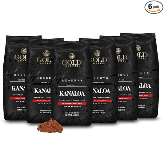 Gold Coffee | Kanaloa Premium House Blend, Medium Roast, Ground |100% Arabica Coffee, 12 Oz (Pack of 6)