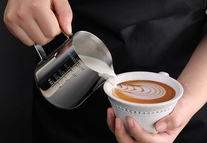 New Star Foodservice Commercial Grade Stainless Steel 18/8 Frothing Pitcher (12-Ounce (Combo Set))